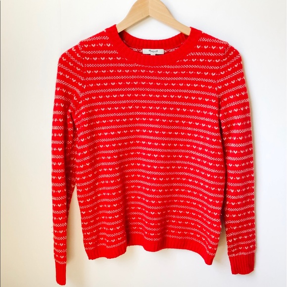 Madewell Sweaters - Madewell Red Nordic Print Crew Neck Sweater S